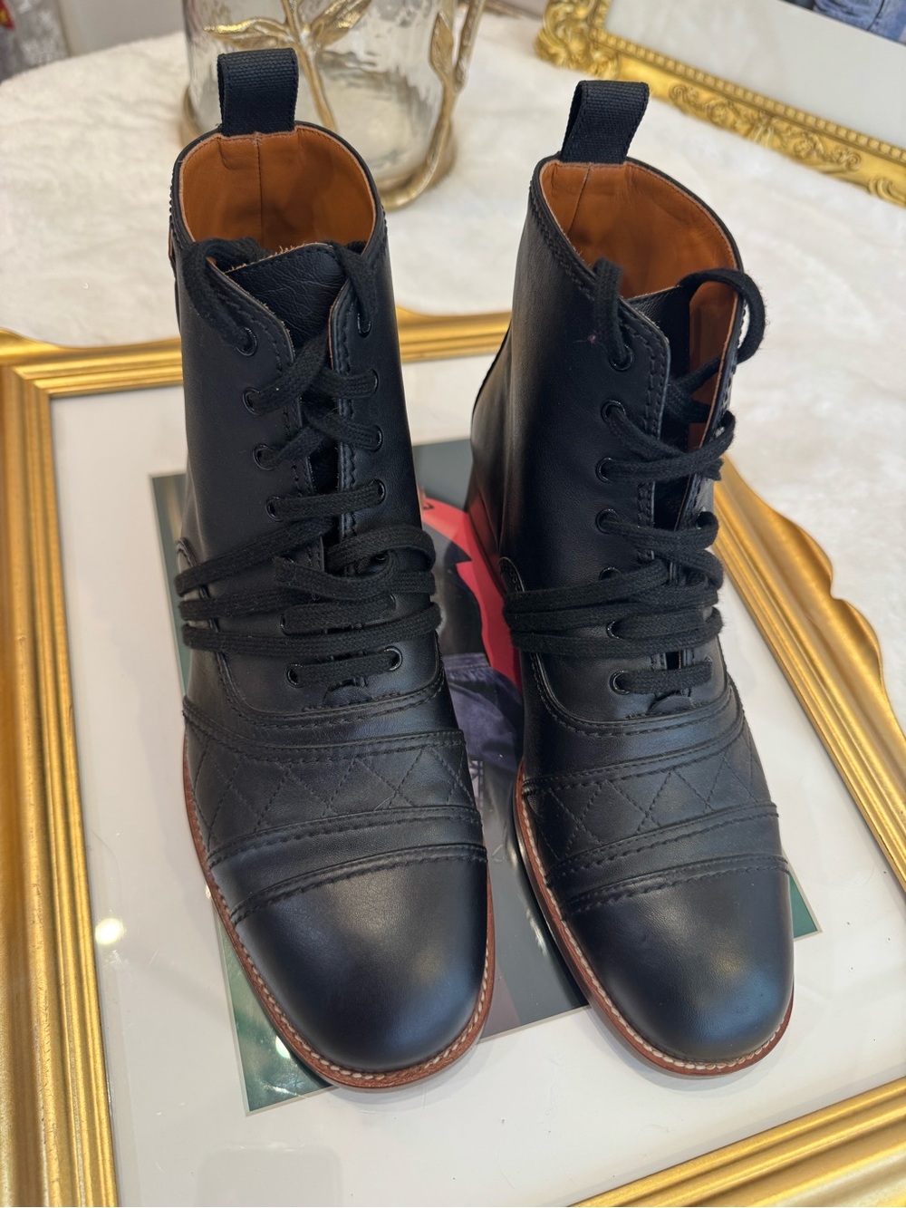 Chanel Classic Black Leather Lace-Up Ankle Boots - Women's